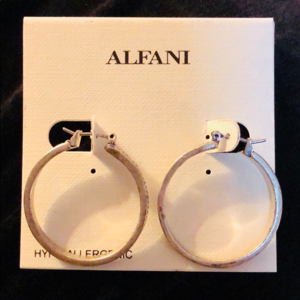 Alfani Silver Hematite Deco Small Hoop Earrings